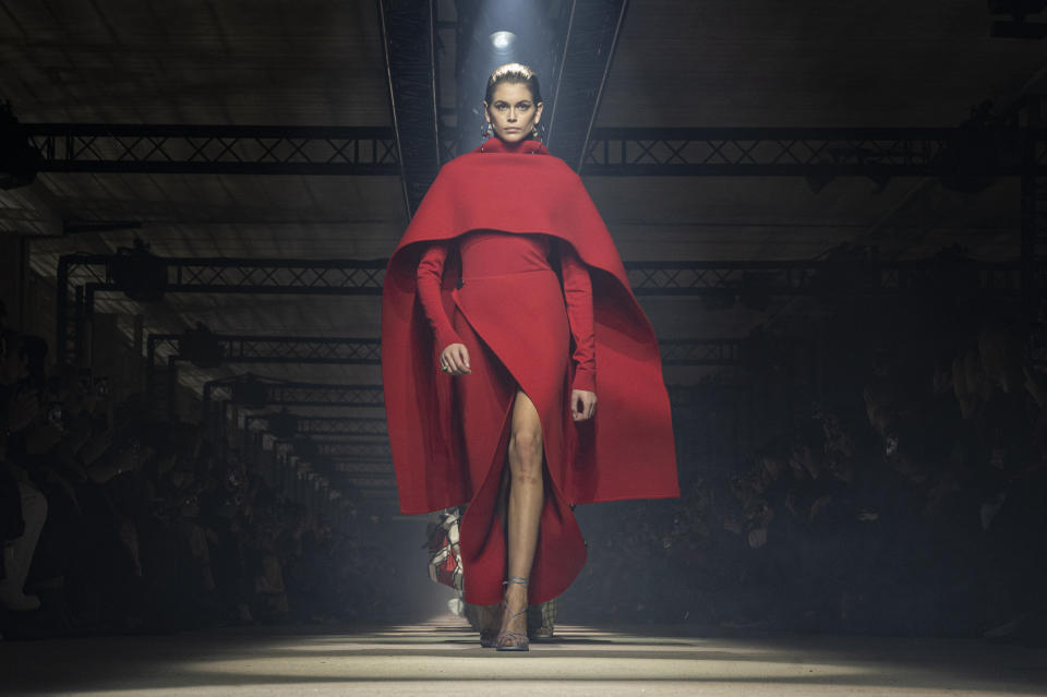 Kaia Gerber walks the runway at the Givenchy fall/winter 2020/2021 show.