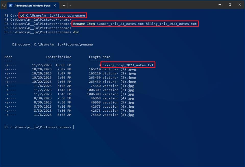 PowerShell rename one file