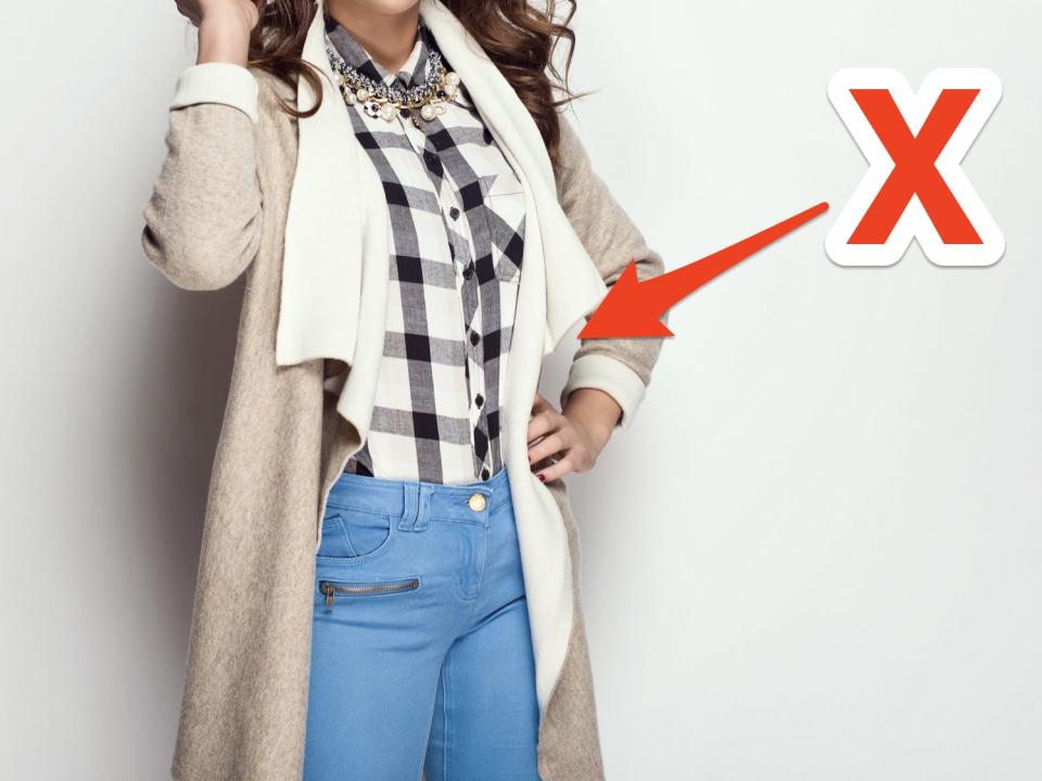 woman in fleece lined cardigan with skitch