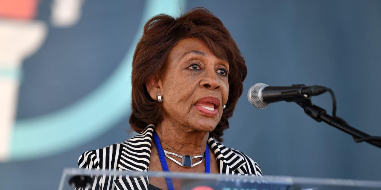 California Rep. Maxine Waters speaks onstage at the Women's March Foundation's National Day Of Action! The "Bans Off Our Bodies" reproductive Rights Rally at Los Angeles City Hall on May 14, 2022