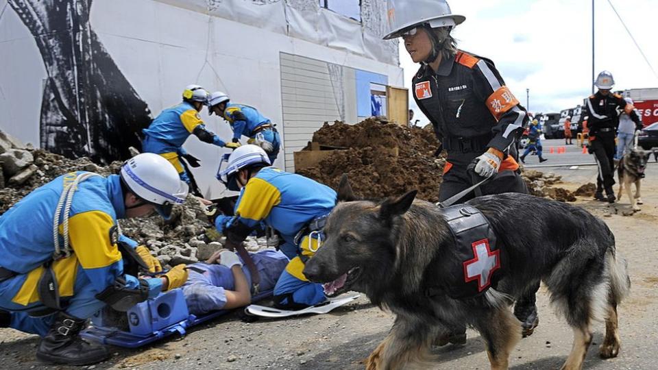 Simulacro de terremoto, Yokosuka, Japón.