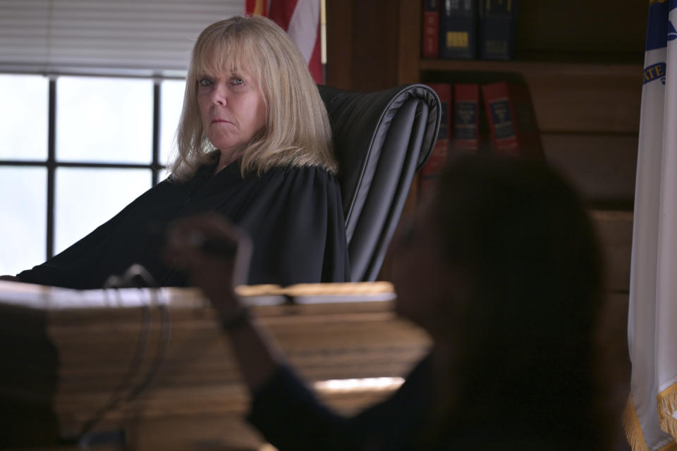 Judge Beverly Cannone looks on during testimony from Dr. Irini Scordi-Bello, a medical examiner for the state's medical examiner's office during Karen Read's trial in Norfolk Superior Court, Friday, June 21, 2024, in Dedham, Mass. Read, 44, is accused of running into her Boston police officer boyfriend with her SUV in the middle of a nor'easter and leaving him for dead after a night of heavy drinking. (AP Photo/Josh Reynolds, Pool)