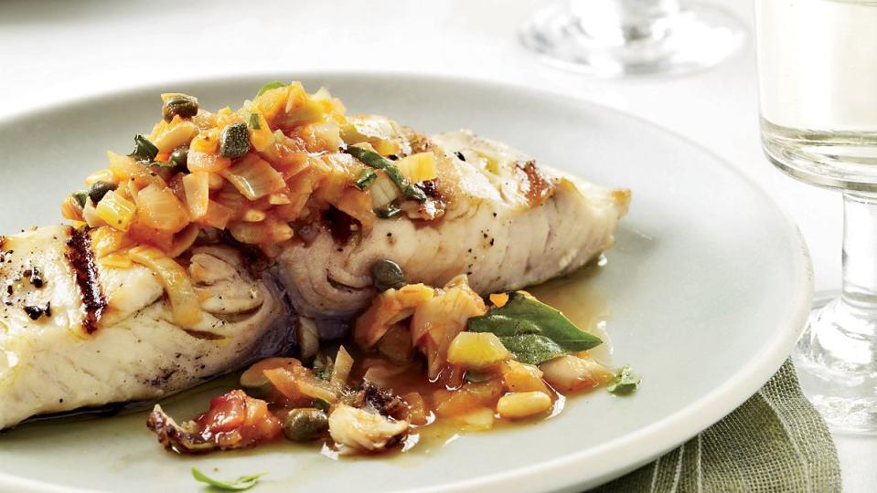 Grilled Fish with Artichoke Caponata