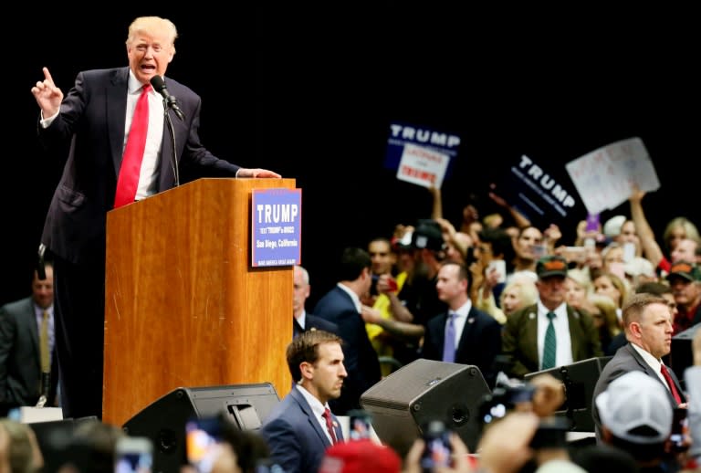 Republican presidential candidate Donald Trump speaks during a rally in San Diego, California on May 27, 2016