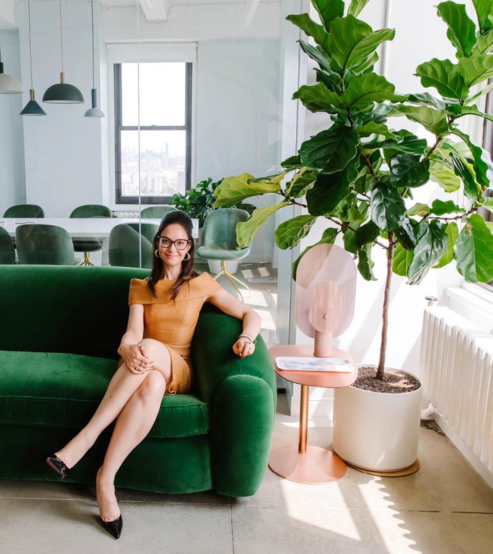 Good Vibes Only Goldberg in her NYC offices. Before she had a phone line, she invested in “beautiful” business cards and hired a designer to create the company logo she uses to this day: “Aesthetics were important to me from the beginning.”