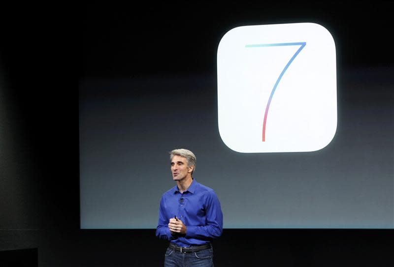 Craig Federighi, Senior VP of Software Engineering at Apple Inc speaks during Apple Inc's media event in Cupertino