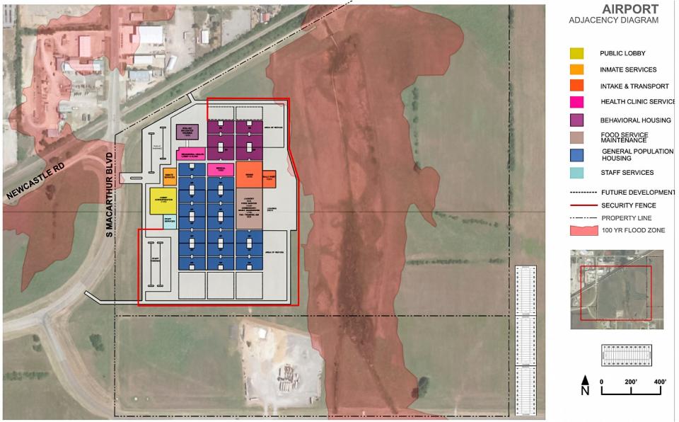 This rendering provided by HOK shows how Oklahoma County's new jail could be designed if it were located on land near Will Rogers World Airport in Oklahoma City.