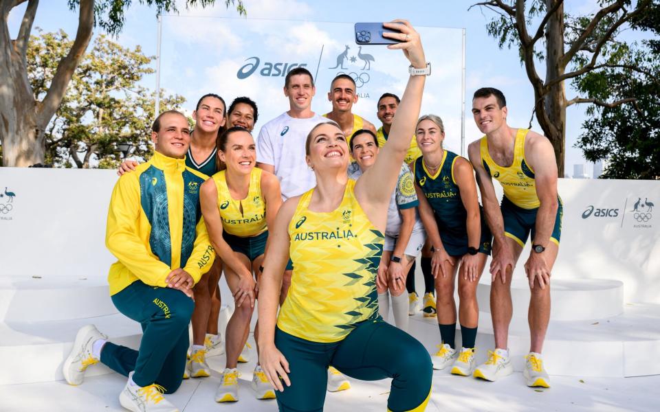 Athletes during the launch of the Australian Olympic team uniform in Sydney