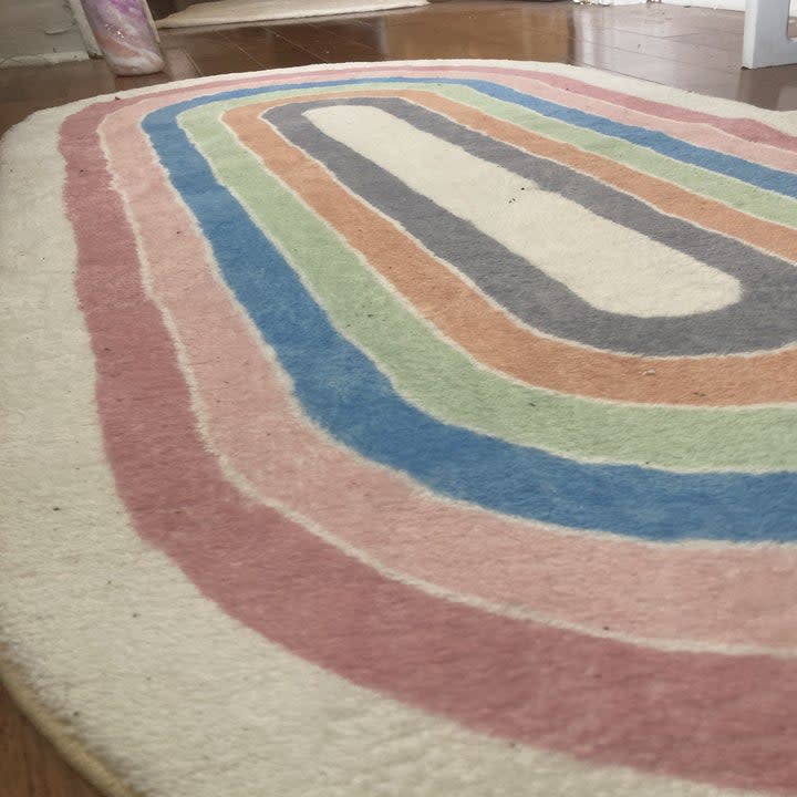 A multi-colored rug.