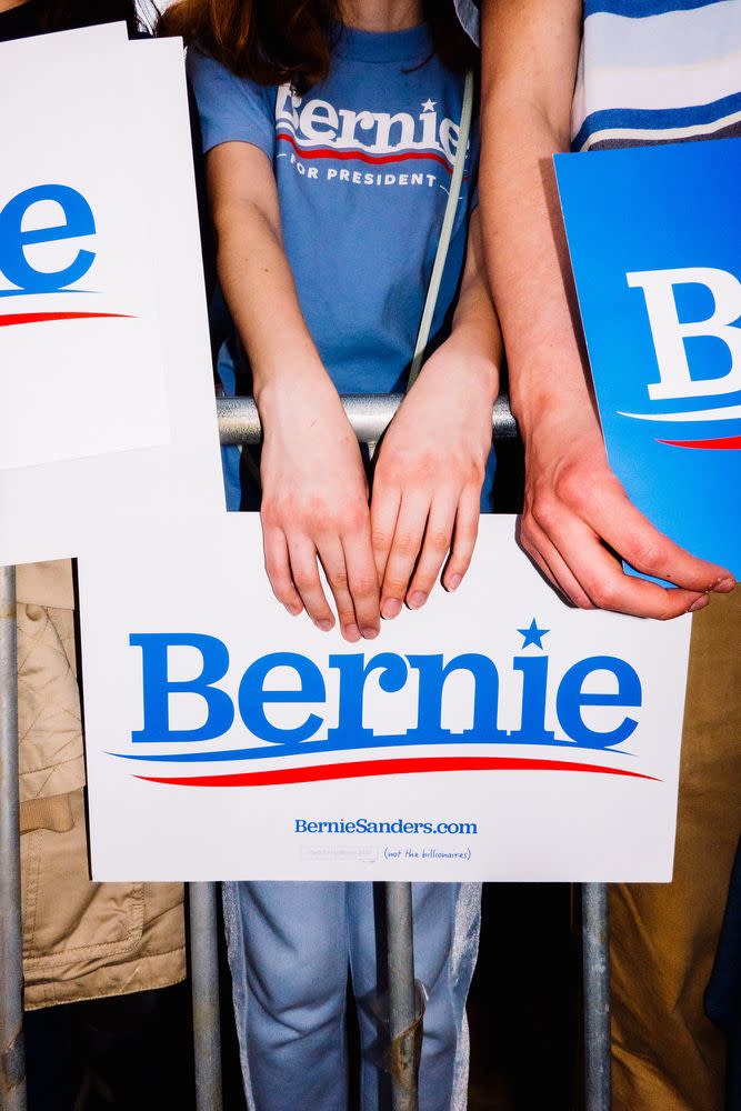 A supporter holding a sign at a Sanders rally in Pittsburgh | Devin Yalkin for TIME