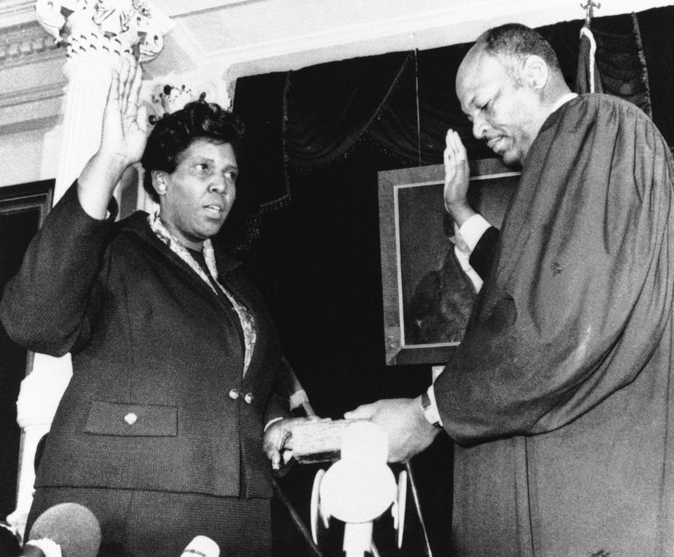 Barbara Jordan, then a state senator, takes the oath of office to serve as governor of Texas while the governor and lieutenant governor were out of the state.