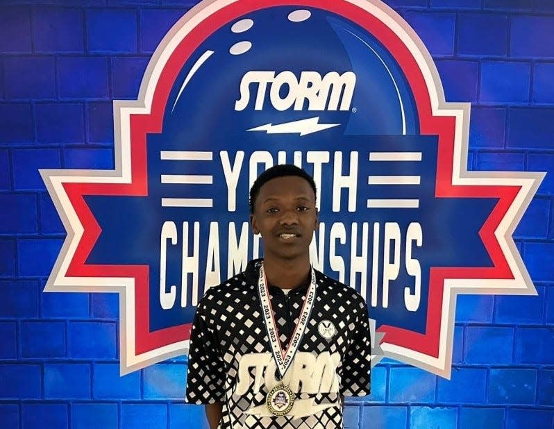 Brian Bass Jr. gold-medalist of the long pattern at the Storm Youth Championships bowling tournament, March 25.