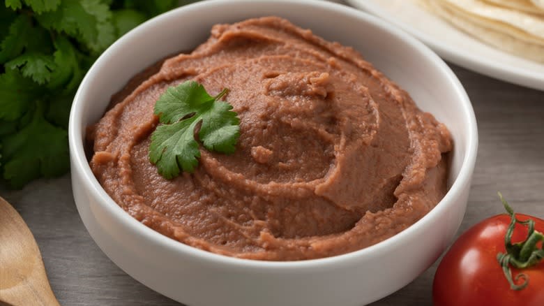 A bowl of refried beans
