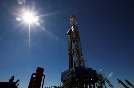 A drilling rig is seen at Vaca Muerta shale oil and gas drilling, in the Patagonian province of Neuquen