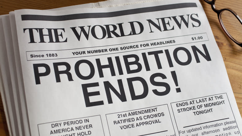 Prohibition ends newspaper headline