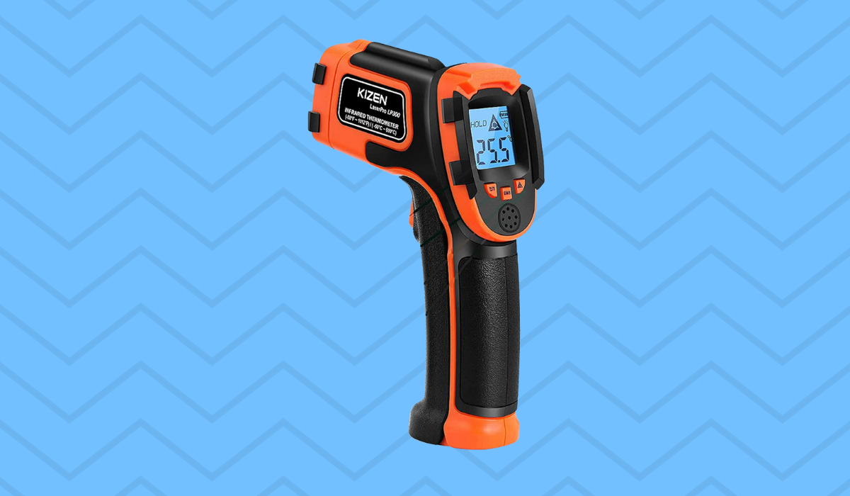 The Kizen Infrared Thermometer Gun displays a temperature of 25.5 degrees Celsius. 