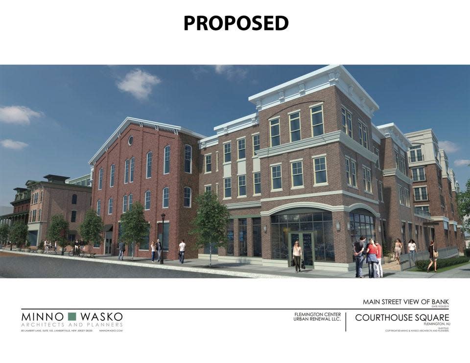 The new proposed plans for the Courthouse Square Flemington redevelopment project. surrounding the historic Union Hotel.