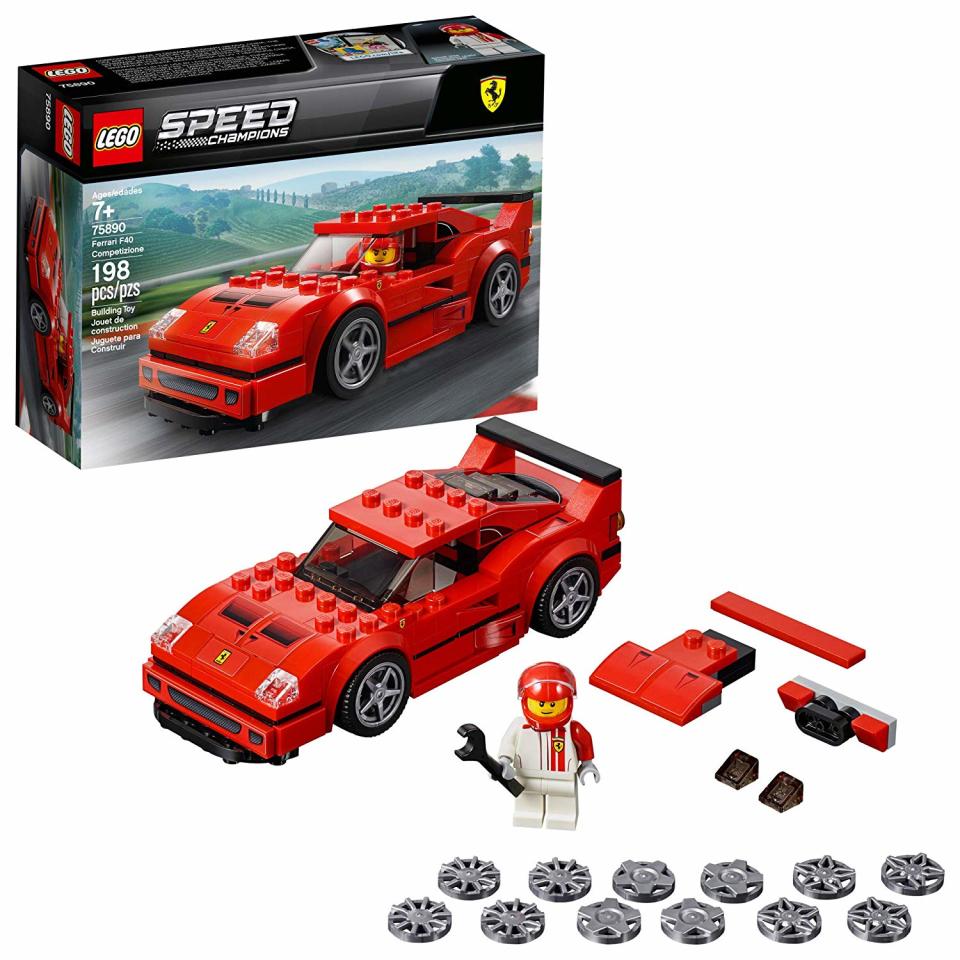 <p><strong>LEGO</strong></p><p>amazon.com</p><p><strong>$22.99</strong></p><p><a rel="nofollow noopener" href="https://www.amazon.com/dp/B07GYV375R" target="_blank" data-ylk="slk:Shop now;elm:context_link;itc:0;sec:content-canvas" class="link ">Shop now</a></p><p>Ferrari has stopped offering <a rel="nofollow noopener" href="https://www.caranddriver.com/news/a15354353/legos-new-ferrari-f40-kit-is-the-ferrari-f40-of-lego-kits/" target="_blank" data-ylk="slk:the F40 supercar in the larger, pricier Lego Creator form;elm:context_link;itc:0;sec:content-canvas" class="link ">the F40 supercar in the larger, pricier Lego Creator form</a>, but you can still buy a Lego F40 from the Speed Champions line. This smaller Ferrari actually closely resembles the real thing (many Speed Champions cars look somewhat cartoonish and misshapen due to their tiny scale) and comes with a few spare parts. </p><p>198 pieces</p>