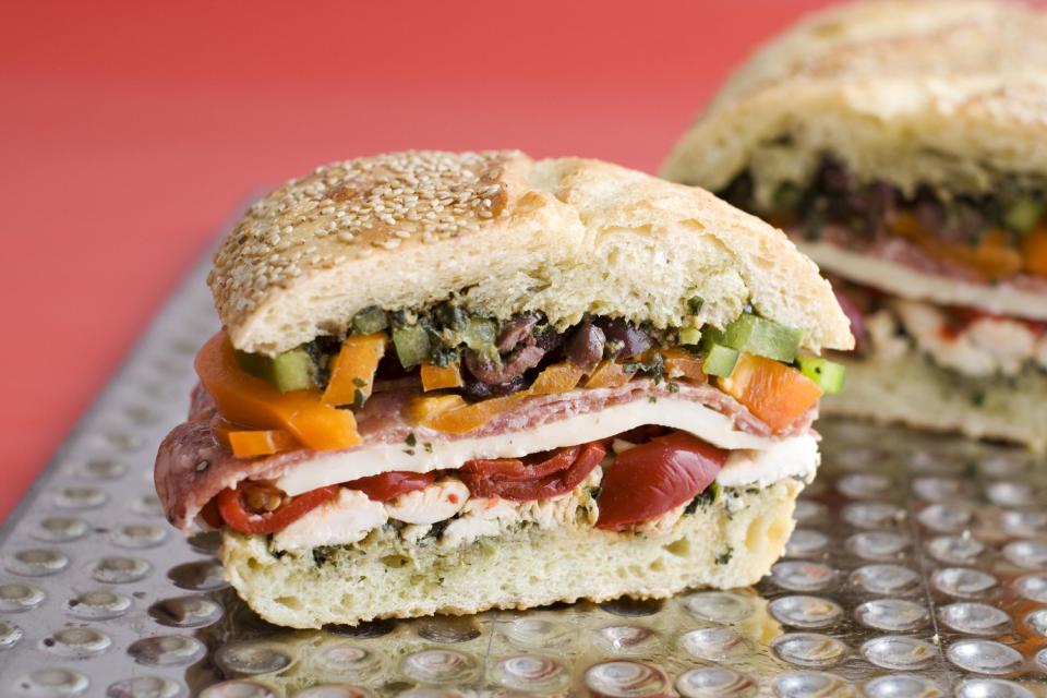 In this image taken on June 27, 2013, an overnight pressed picnic sandwich is shown in Concord, N.H. (AP Photo/Matthew Mead)