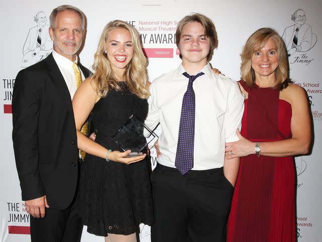 <p>Henry McGee/MediaPunch/Alamy</p> Renee Rapp with her parents Charlie Rapp and Denise Rapp and brother Charles Rapp at the 2018 National High School Musical Theatre Awards After-Party in New York City on June 25, 2018.