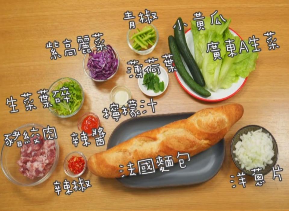 清明節氣料理「越式法國麵包」用料示意圖。（截圖自節氣餐桌）