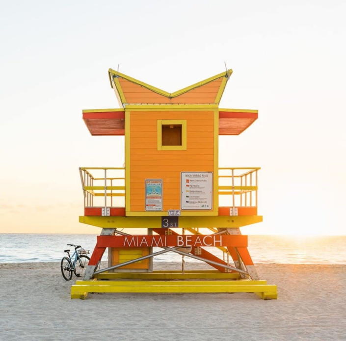 Bold orange and yellow Miami Beach lifeguard tower featured in Tommy Kwak's new book 