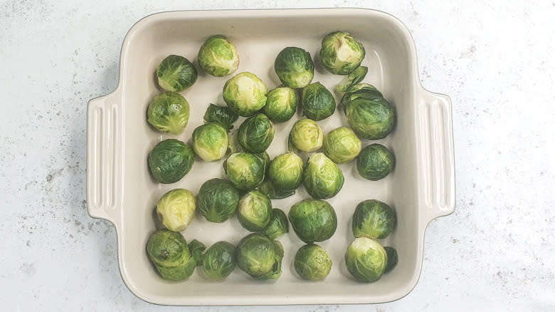 Brussels sprouts in oven-proof dish