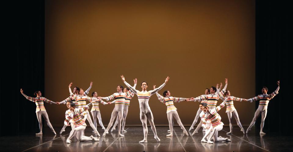 Ricardo Rhodes, center, and The Sarasota Ballet in a past production of Frederick Ashton’s “Sinfonietta,” which will be performed in the company’s final program of the season.