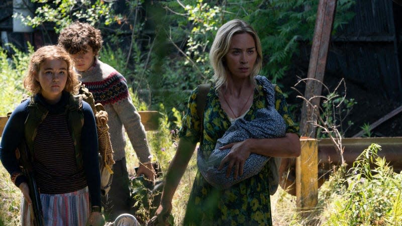 Millicent Simmonds, Noah Jupe, and Emily Blunt in A Quiet Place Part II