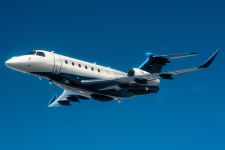 Embraer business jet plane, the New Praetor 600 Bossa Nova Edition, is seen in this image released by Embraer North America, in Fort Lauderdale, Florida, U.S., October 12, 2018. Courtesy Embraer/Handout via REUTERS