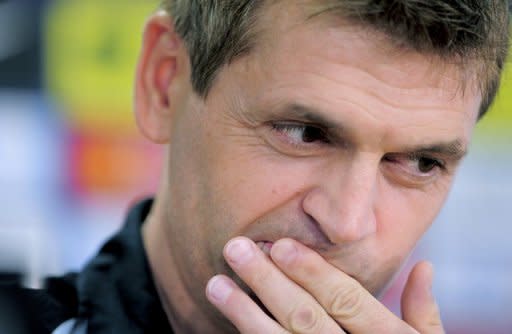 El nuevo entrenador del FC Barcelona, Tito Vilanova, durante la primera rueda de prensa de la temporada, el 17 de julio de 2012.