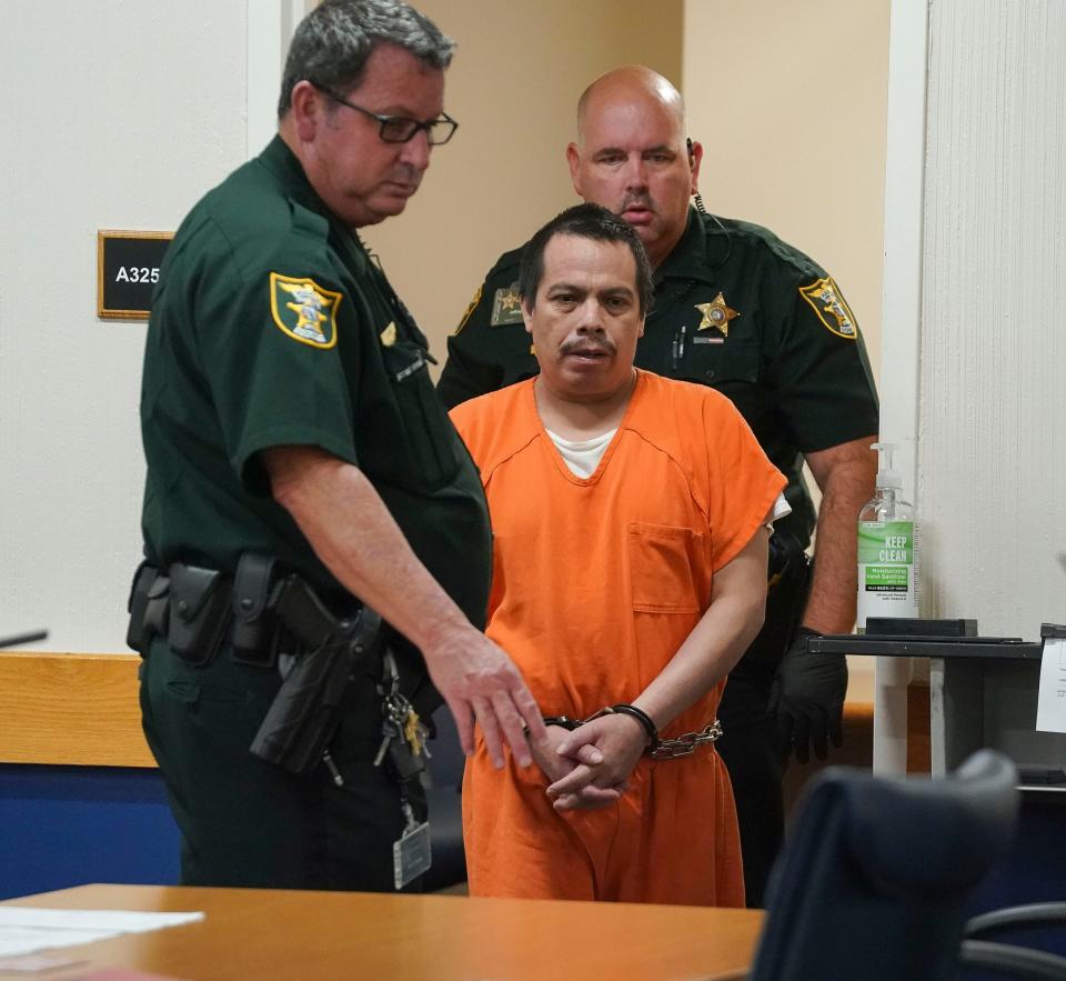 Pedro Mateo-Andres, 39, of Indiantown, is sentenced to life in prison without the possibility of parole after pleading guilty to first-degree murder with a weapon in the stabbing death of his wife, Dominga Gaspar Francisco, 39, in Circuit Judge William Roby's courtroom, Wednesday, June 28, 2023, at the Martin County Courthouse in downtown Stuart.