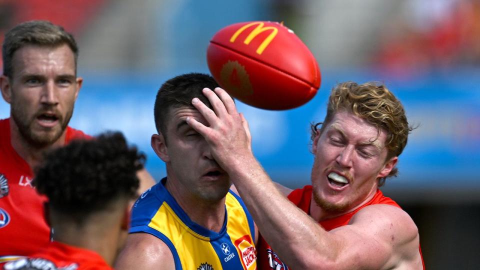 Elliot Yeo (left) and Gold Coast's Matt Rowell