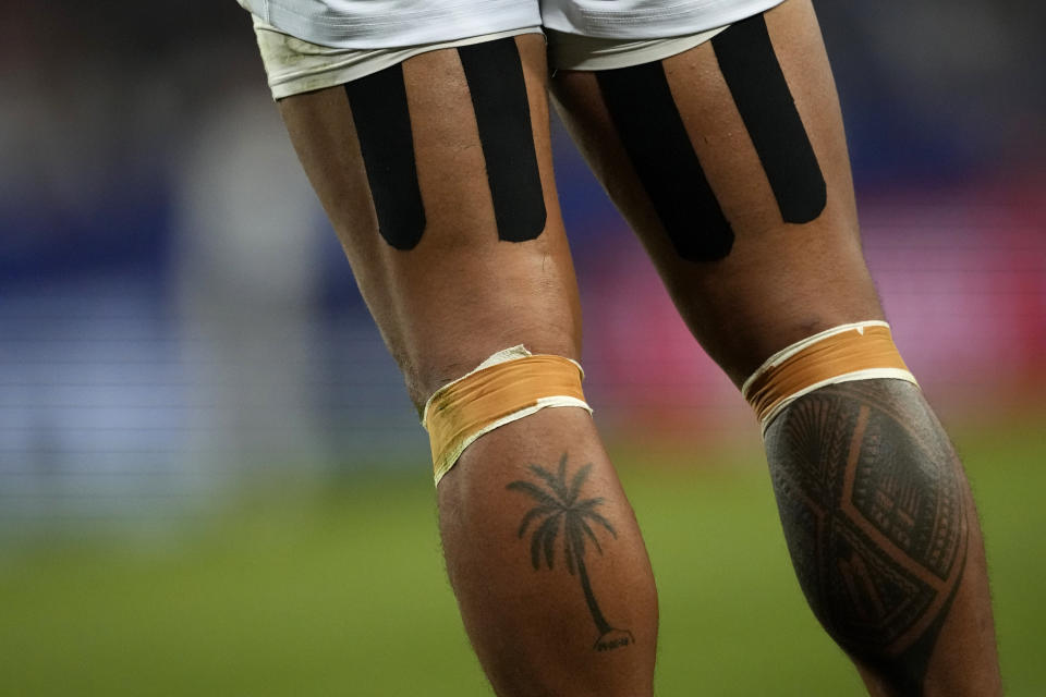 Samoa's Ed Fidow during the Rugby World Cup Pool D match between Japan and Samoa, at the Stadium de Toulouse in Toulouse, France, Thursday, Sept. 28, 2023. (AP Photo/Christophe Ena)