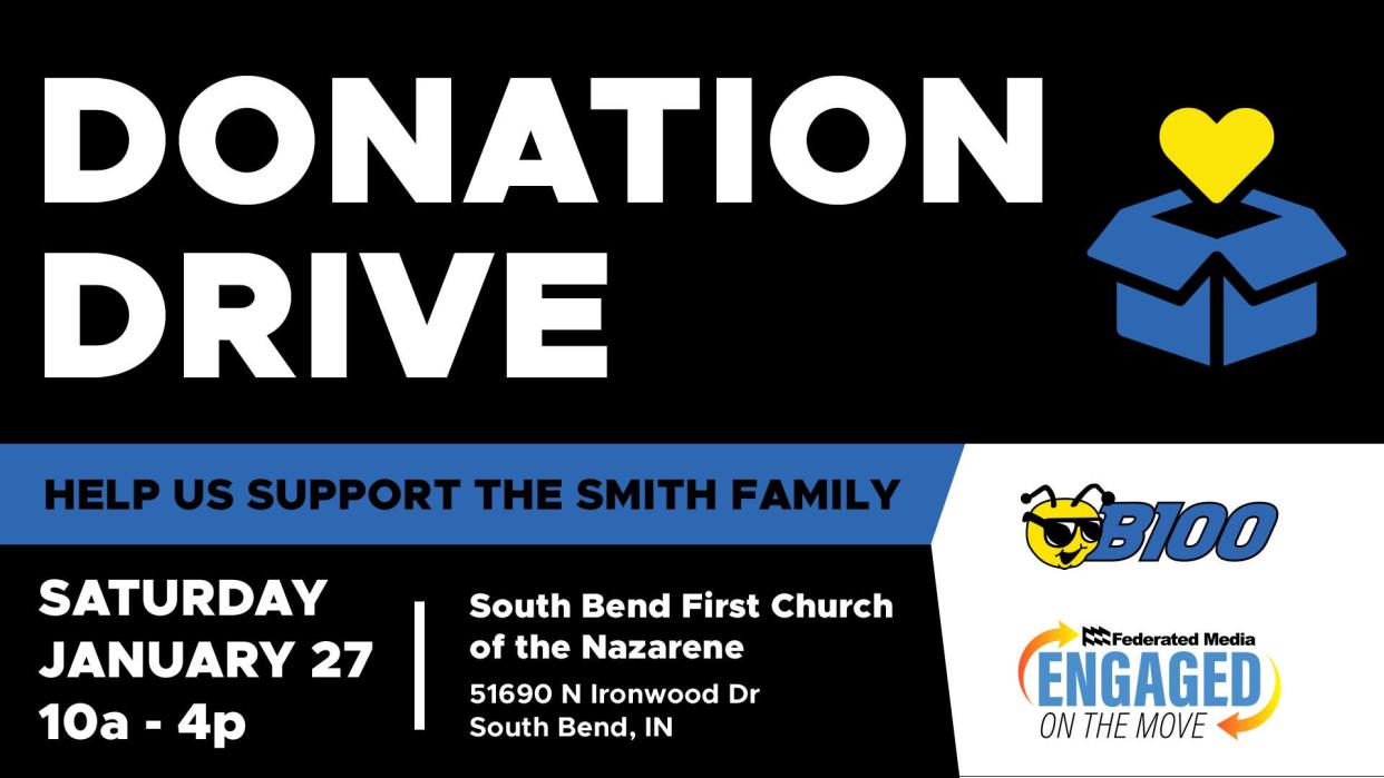 Radio station B100 will hold a donation drive on Saturday, Jan. 27, 2024, to support a family who suffered a fatal house fire.
