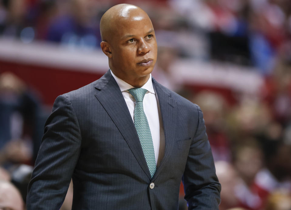 BLOOMINGTON, IN - NOVEMBER 24: Head coach Rob Murphy of the Eastern Michigan Eagles is seen during the game against the Indiana Hoosiers at Assembly Hall on November 24, 2017 in Bloomington, Indiana. (Photo by Michael Hickey/Getty Images) 