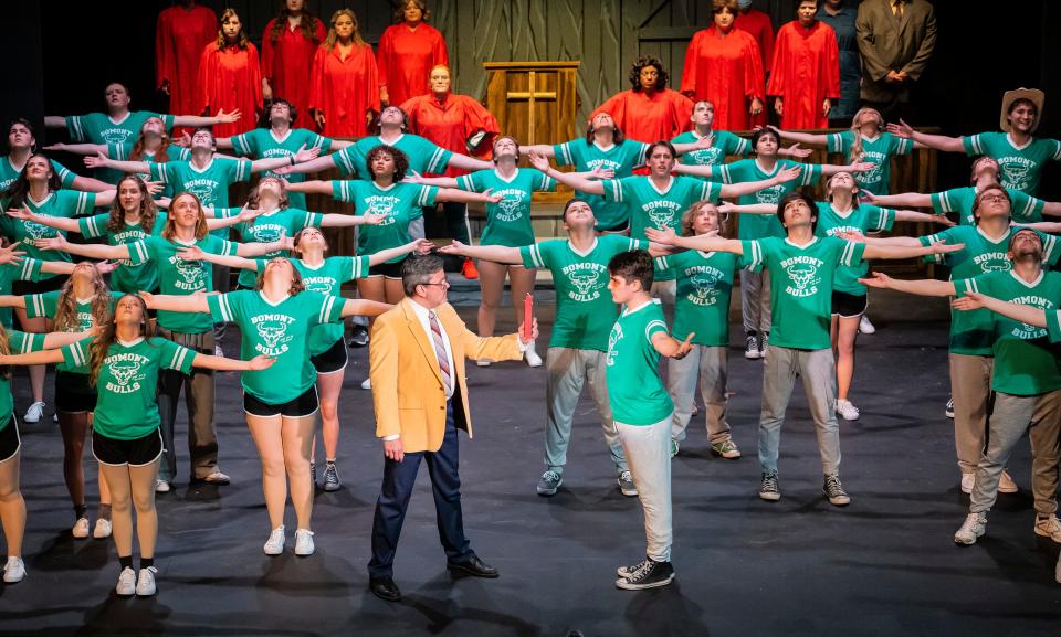 D. Ward Ensign as Rev. Moore confronts Griffin Yeater as Ren in a scene from "Footloose" at the Croswell Opera House.