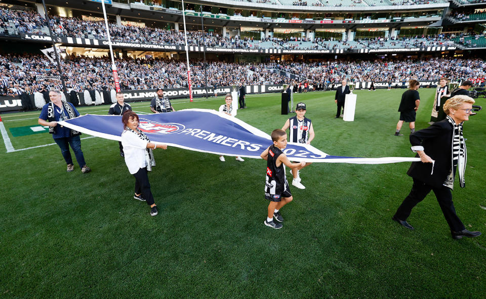 Collingwood's AFL flag from 2023.