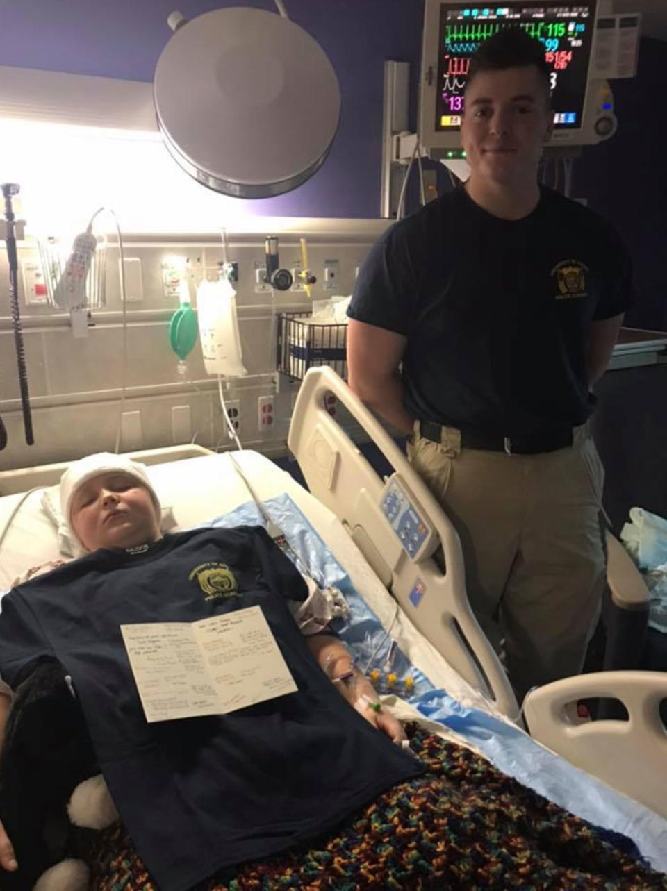 Tommy Gallagher and waiter Drew Lewis in hospital. Source: Facebook/Krista Gallagher