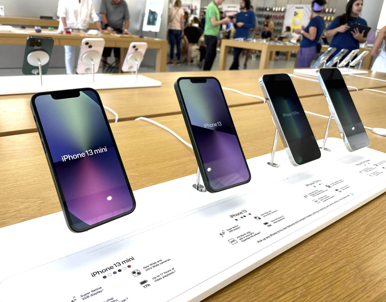 Photo by: STRF/STAR MAX/IPx 2022 7/30/22 Atmosphere at an Apple Store in Greenwich, Connecticut. Here iphone 13's are seen on display.