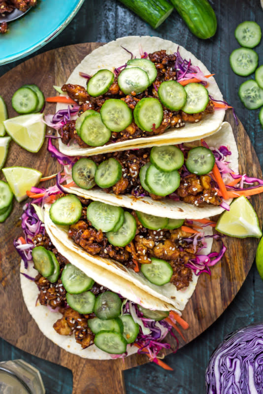 <p>Host the Toast</p><p>Korean-Inspired crispy tofu tacos. Learn the secret to making the best crispy tofu and serve it in flavor-packed tacos with crunchy slaw and quick pickles.</p><p><strong>Get the recipe: <a href="https://hostthetoast.com/korean-inspired-crispy-tofu-tacos/" rel="nofollow noopener" target="_blank" data-ylk="slk:Korean-Inspired Crispy Tofu Tacos;elm:context_link;itc:0;sec:content-canvas" class="link "><em>Korean-Inspired Crispy Tofu Tacos</em></a></strong></p>