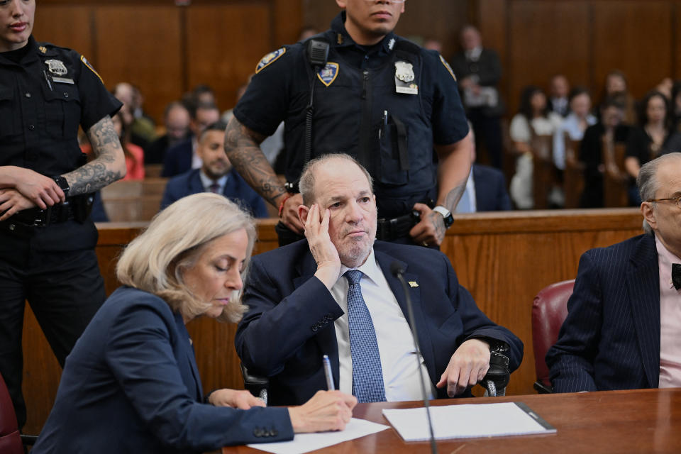 Harvey Weinstein looks on during a preliminary hearing inside the Manhattan Criminal Court in New York (Credit: AFP via Getty Images)