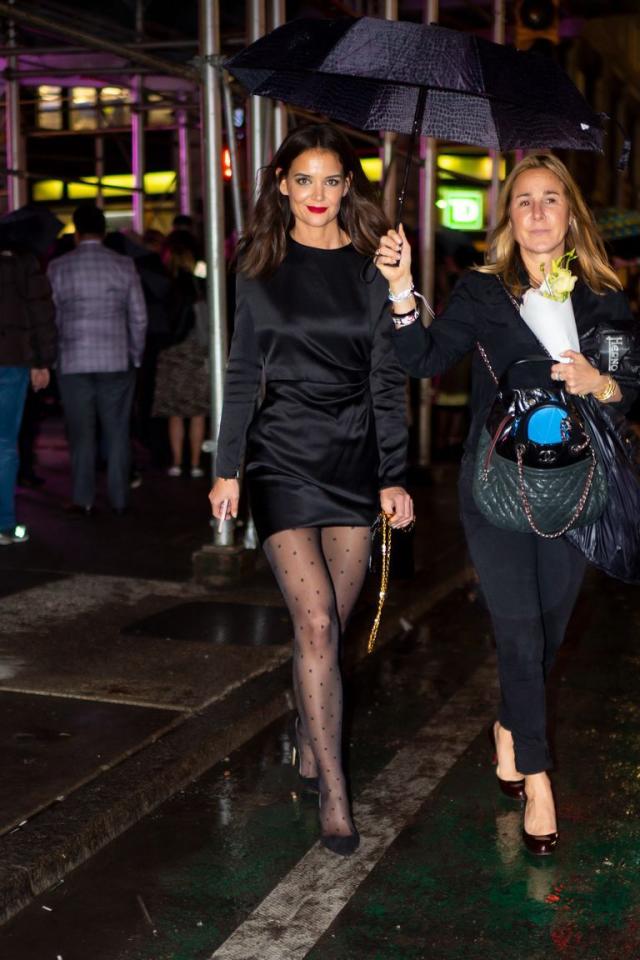 Katie Holmes Looked Incredible in a Black Dress and Sheer Tights