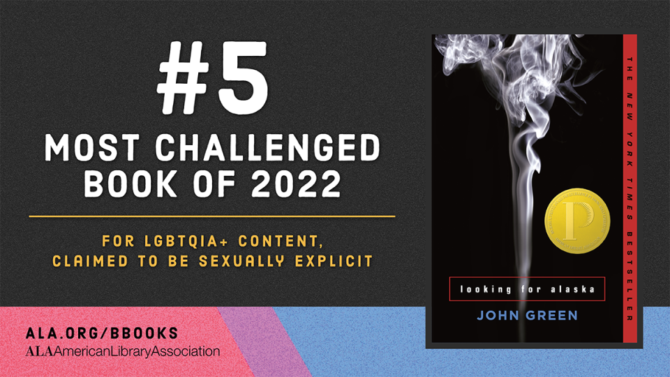 John Green's "Looking for Alaska" was one of the most challenged books of 2022.