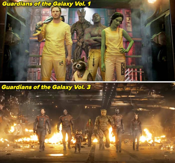 Screenshots from "Guardians of the Galaxy" and "Guardians of the Galaxy Vol. 3"