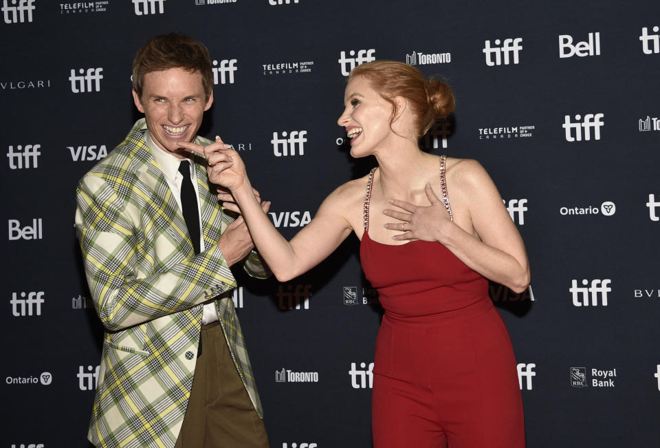 Eddie Redmayne, left, and Jessica Chastain attend the premiere of "The Good Nurse" at the Princess of Wales Theatre during the Toronto International Film Festival, Sunday, Sept. 11, 2022, in Toronto. (Photo by Evan Agostini/Invision/AP)