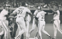 July 14, 1989: Oakland DH Dave Parker and Jays' George Bell engage in a shouting match at the SkyDome. (Photo by Ron Bull/Toronto Star via Getty Images)