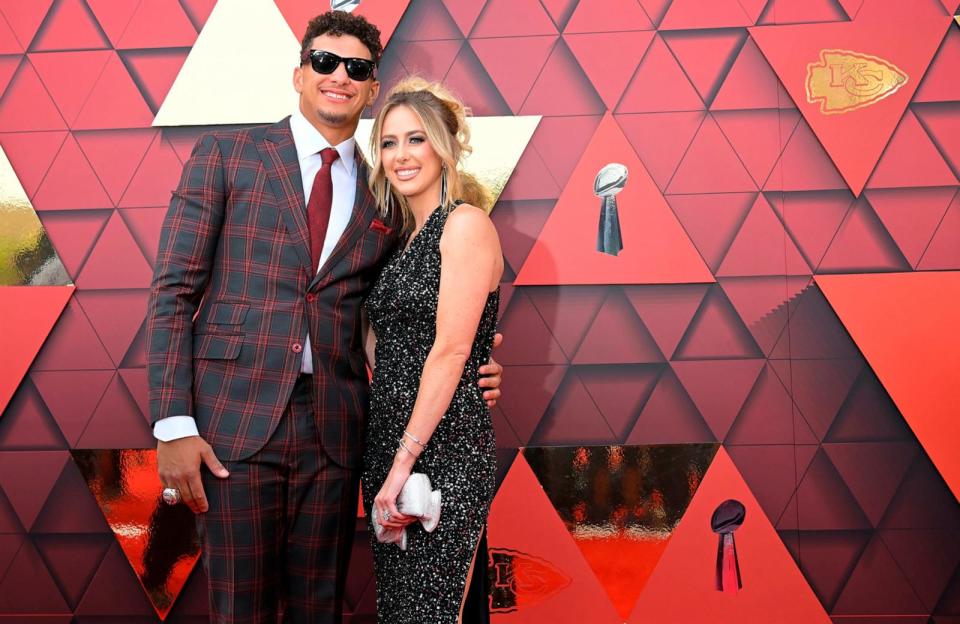 PHOTO: Kansas City Chiefs quarterback Patrick Mahomes and his wife, Brittany, on the red carpet at Union Station arriving for the Super Bowl LVII championship ring ceremony, June 15, 2023, in Kansas City, Mo.  (Tammy Ljungblad/The Kansas City Star/Tribune News Service via Getty Images)