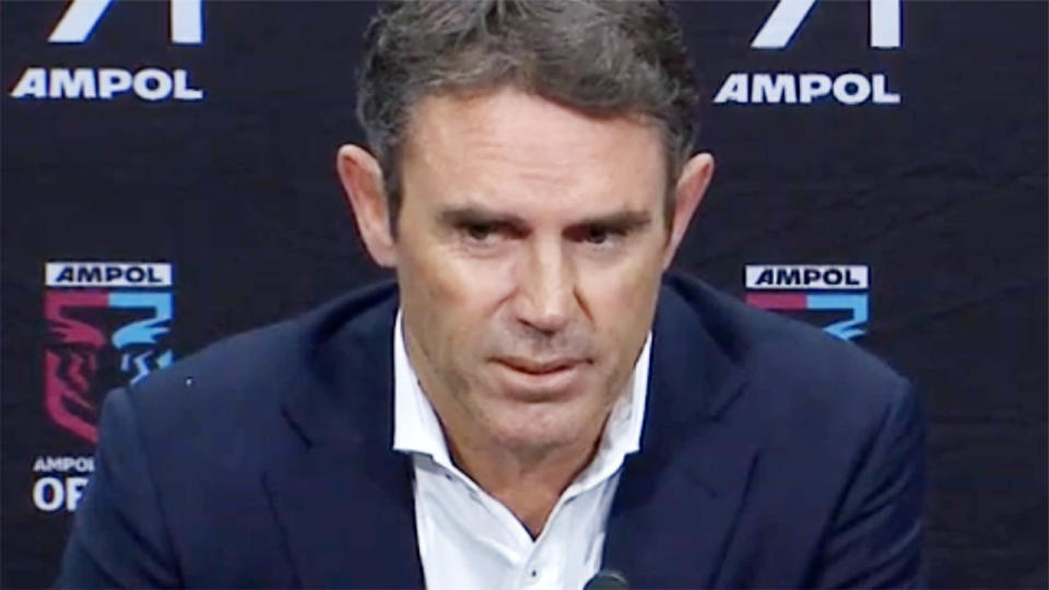 Brad Fittler, pictured here unhappy about Matt Burton being sent to the sin-bin in State of Origin III.