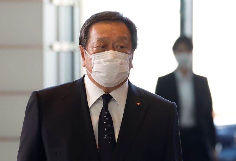 Japan's Defense Minister Yasukazu Hamada arrives at Prime Minister Fumio Kishida's official residence in Tokyo